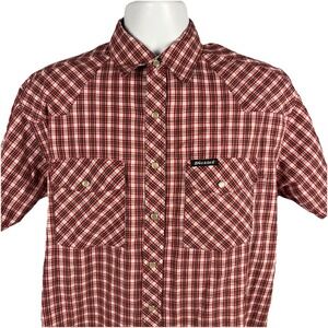 Dickies Shirt Workwear Pearl Snap Plaid Check Top Short Sleeve Red Medium‎